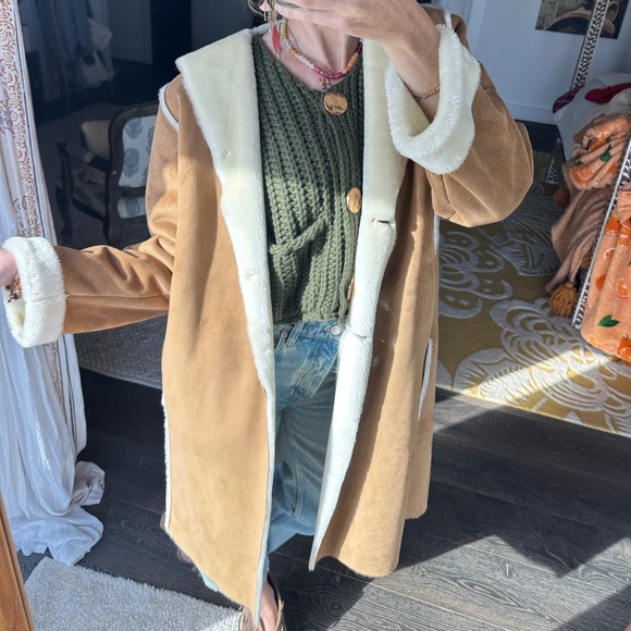 Ralph Lauren Lauren Suede and Shearling Trench Coat Vintage Vibes L